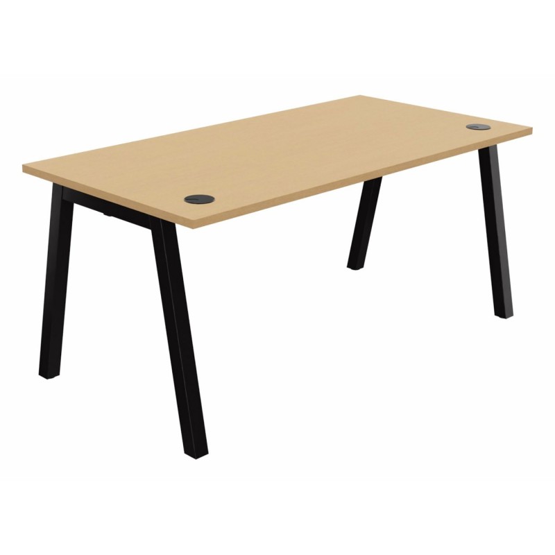 Bureau droit Burocolor A avec obturateurs - L.160 x P.80 cm - Plateau Hêtre - Pieds Noir