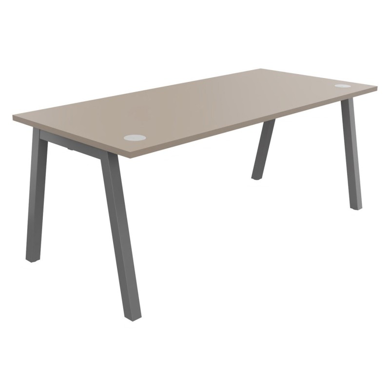Bureau droit Burocolor A avec obturateurs - L.180 x P.80 cm - Plateau Argile - Pieds Aluminium