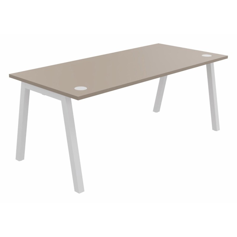 Bureau droit Burocolor A avec obturateurs - L.180 x P.80 cm - Plateau Argile - Pieds Blanc