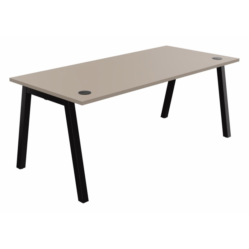 Bureau droit Burocolor A avec obturateurs - L.180 x P.80 cm - Plateau Argile - Pieds Noir