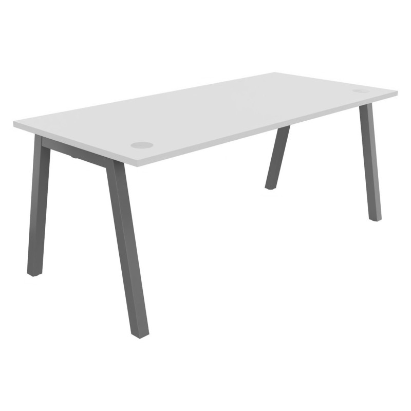 Bureau droit Burocolor A avec obturateurs - L.180 x P.80 cm - Plateau Blanc - Pieds Aluminium