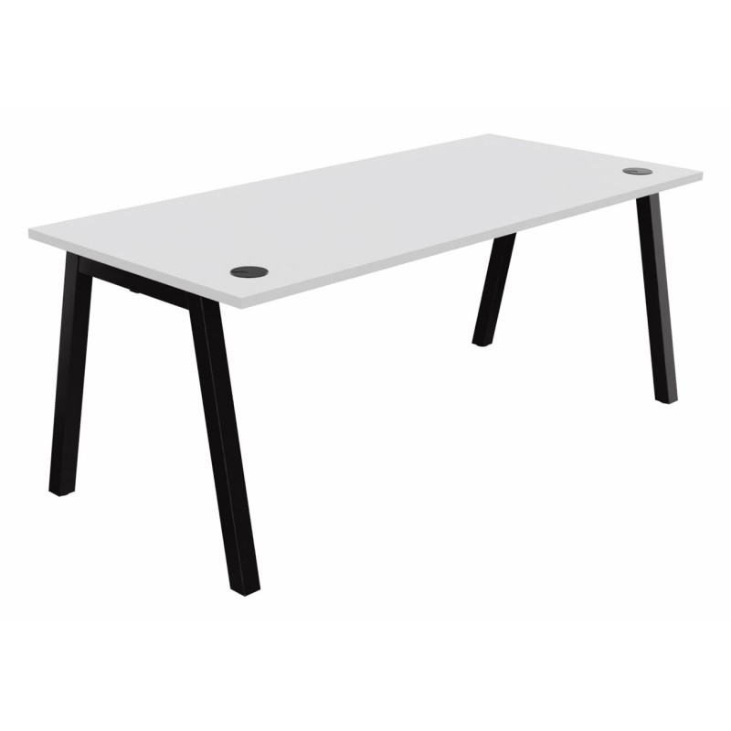 Bureau droit Burocolor A avec obturateurs - L.180 x P.80 cm - Plateau Blanc - Pieds Noir