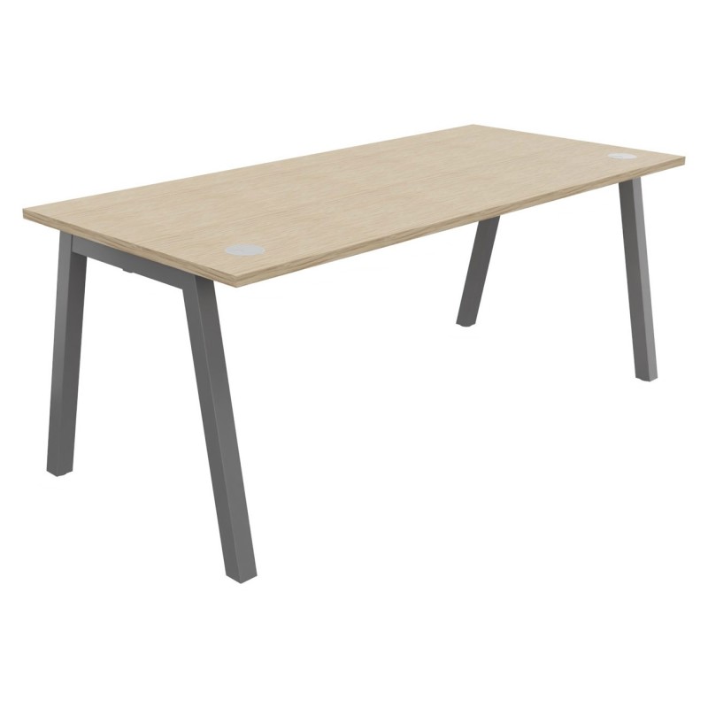 Bureau droit Burocolor A avec obturateurs - L.180 x P.80 cm - Plateau Chêne  - Pieds Aluminium
