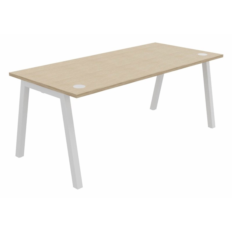 Bureau droit Burocolor A avec obturateurs - L.180 x P.80 cm - Plateau Chêne  - Pieds Blanc