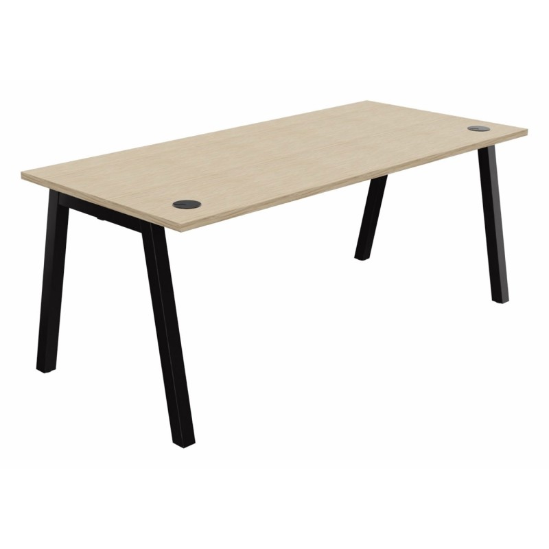 Bureau droit Burocolor A avec obturateurs - L.180 x P.80 cm - Plateau Chêne  - Pieds Noir