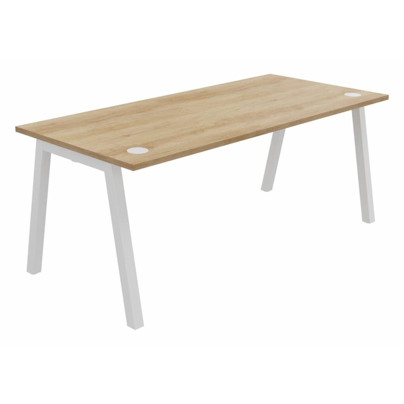 Bureau droit Burocolor A avec obturateurs - L.180 x P.80 cm - Plateau Chêne Nebraska - Pieds Blanc