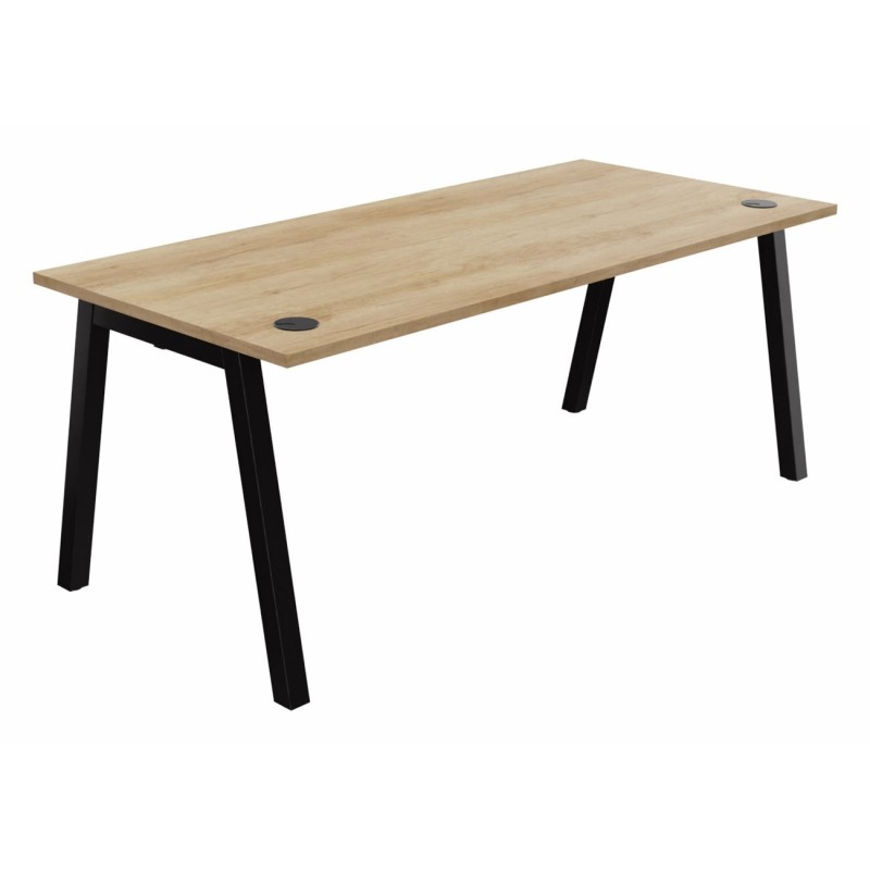 Bureau droit Burocolor A avec obturateurs - L.180 x P.80 cm - Plateau Chêne Nebraska - Pieds Noir