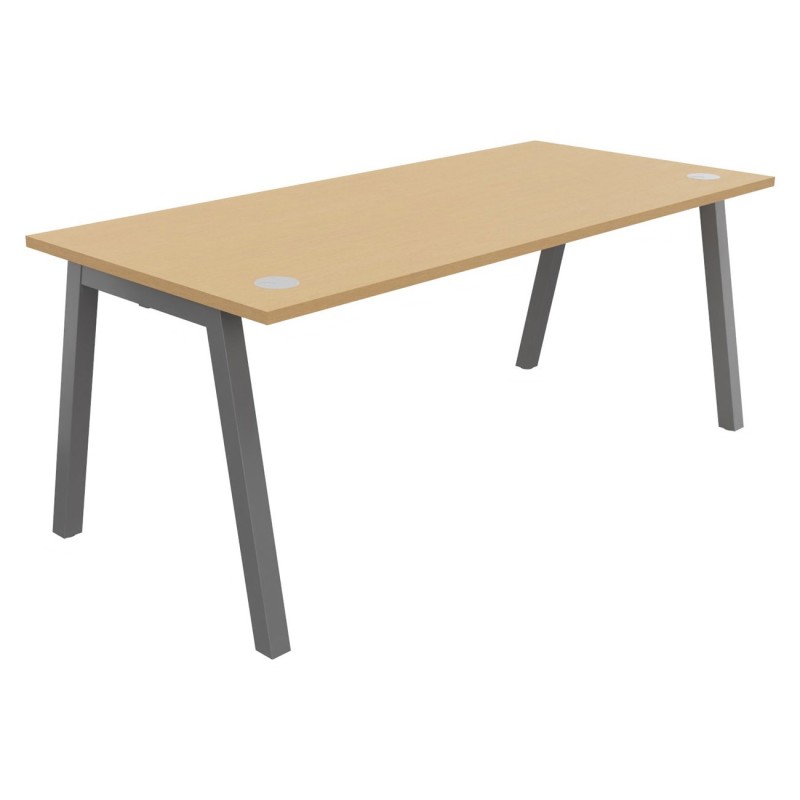 Bureau droit Burocolor A avec obturateurs - L.180 x P.80 cm - Plateau Hêtre - Pieds Aluminium