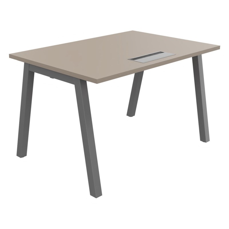 Bureau droit Burocolor A avec trappe d'accès - L.120 x P.80 cm - Plateau Argile - Pieds  Aluminium