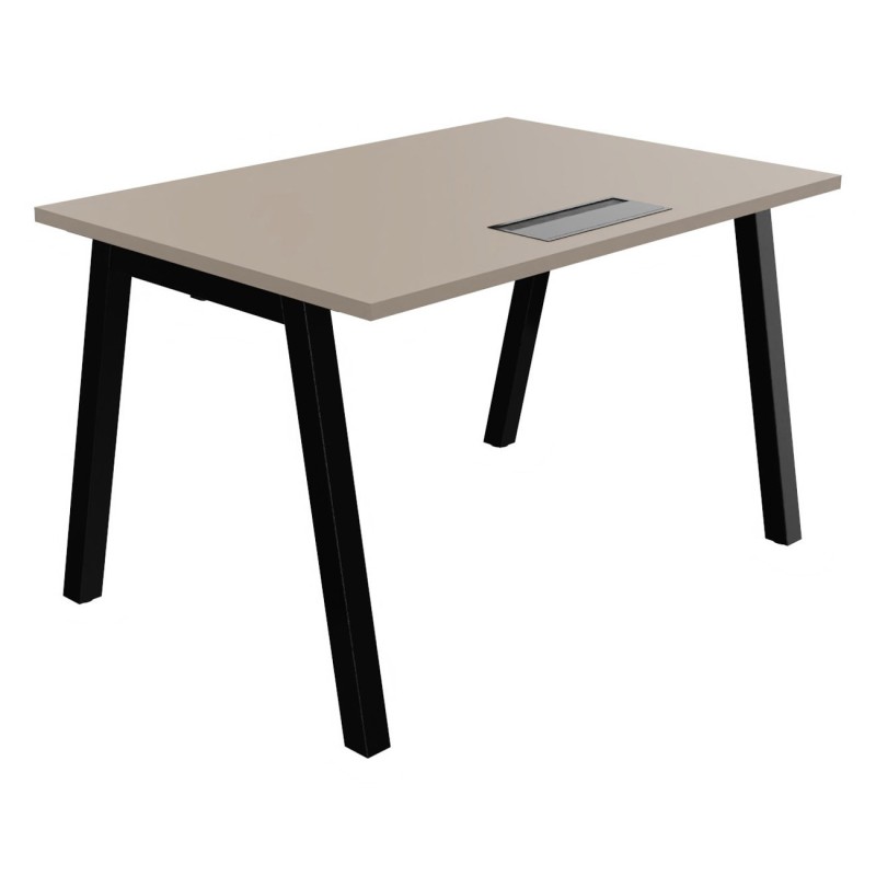 Bureau droit Burocolor A avec trappe d'accès - L.120 x P.80 cm - Plateau Argile - Pieds  Noir