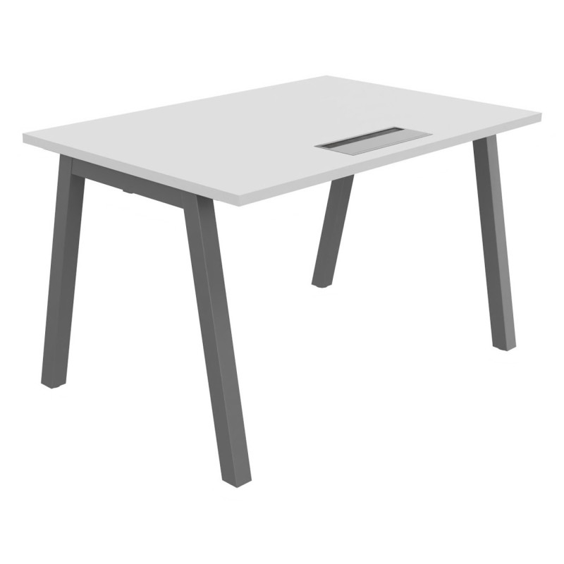 Bureau droit Burocolor A avec trappe d'accès - L.120 x P.80 cm - Plateau Blanc - Pieds  Aluminium