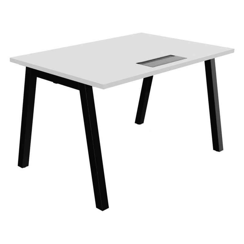 Bureau droit Burocolor A avec trappe d'accès - L.120 x P.80 cm - Plateau Blanc - Pieds  Noir