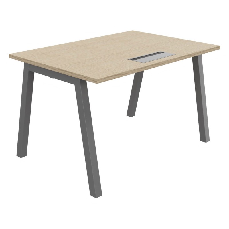 Bureau droit Burocolor A avec trappe d'accès - L.120 x P.80 cm - Plateau Chêne - Pieds  Aluminium