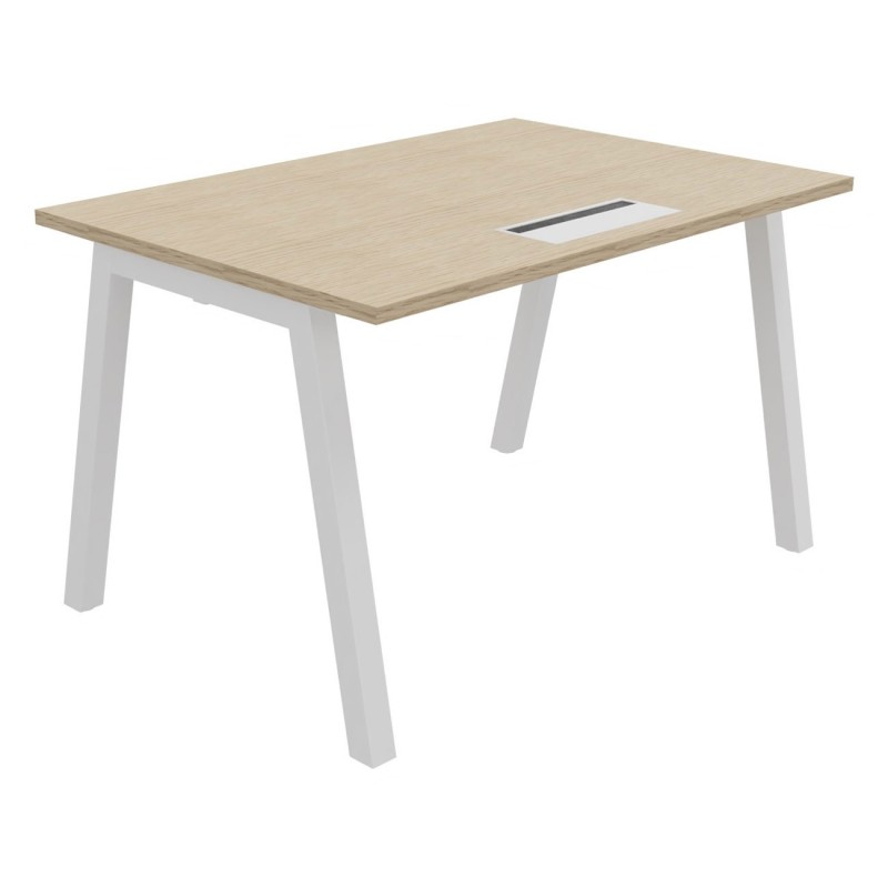 Bureau droit Burocolor A avec trappe d'accès - L.120 x P.80 cm - Plateau Chêne - Pieds  Blanc