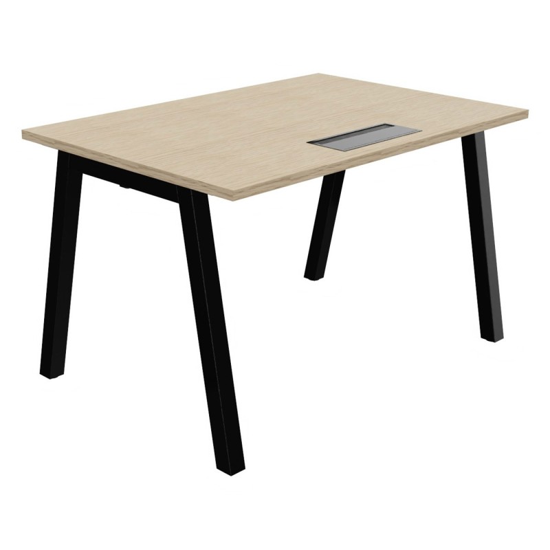 Bureau droit Burocolor A avec trappe d'accès - L.120 x P.80 cm - Plateau Chêne - Pieds  Noir