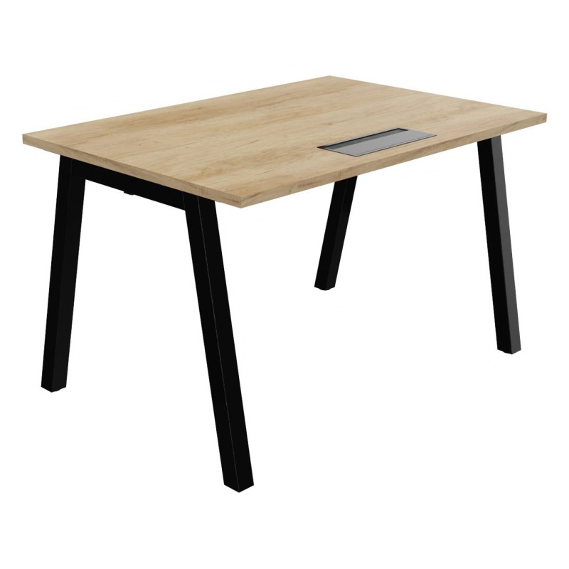 Bureau droit Burocolor A avec trappe d'accès - L.120 x P.80 cm - Plateau Chêne Nebraska - Pieds  Noir