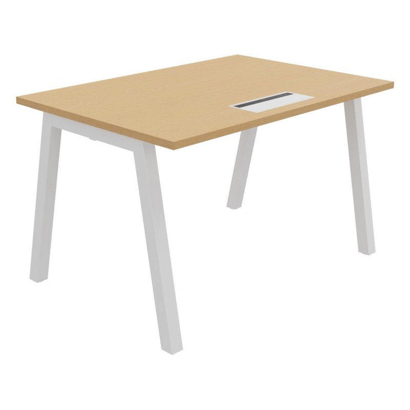 Bureau droit Burocolor A avec trappe d'accès - L.120 x P.80 cm - Plateau Hêtre - Pieds  Blanc