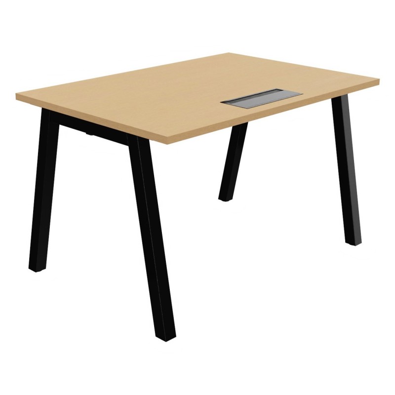 Bureau droit Burocolor A avec trappe d'accès - L.120 x P.80 cm - Plateau Hêtre - Pieds  Noir