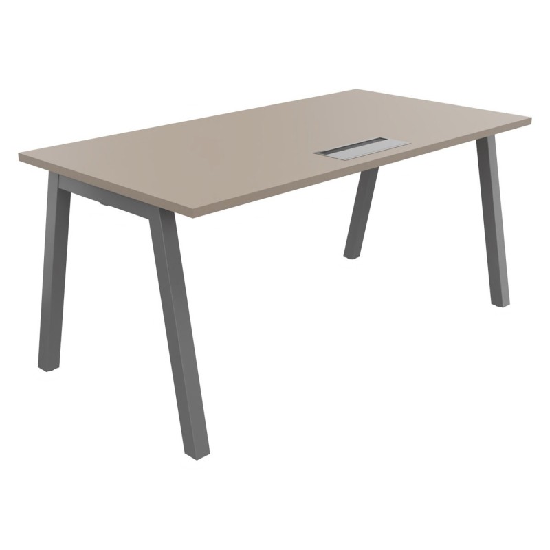 Bureau droit Burocolor A avec trappe d'accès - L.160 x P.80 cm - Plateau Argile - Pieds Aluminium