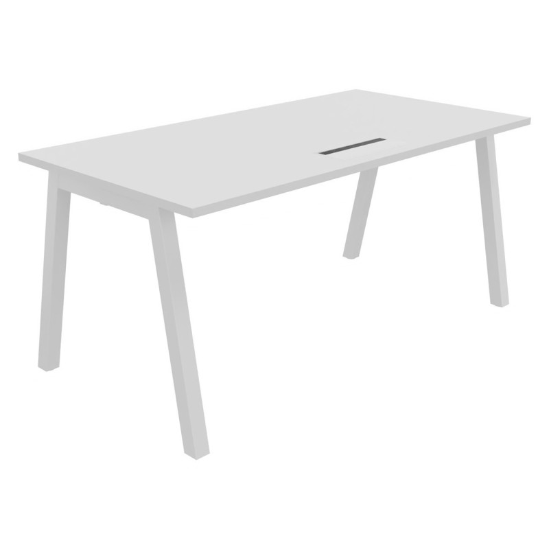 Bureau droit Burocolor A avec trappe d'accès - L.160 x P.80 cm - Plateau Blanc - Pieds Blanc