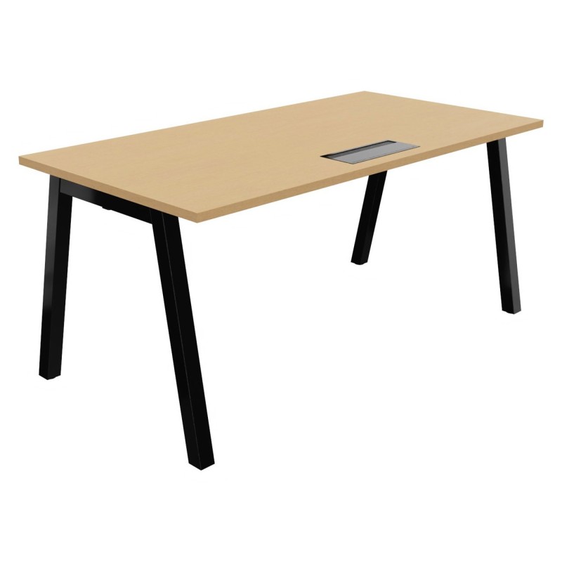 Bureau droit Burocolor A avec trappe d'accès - L.160 x P.80 cm - Plateau Hêtre - Pieds Noir