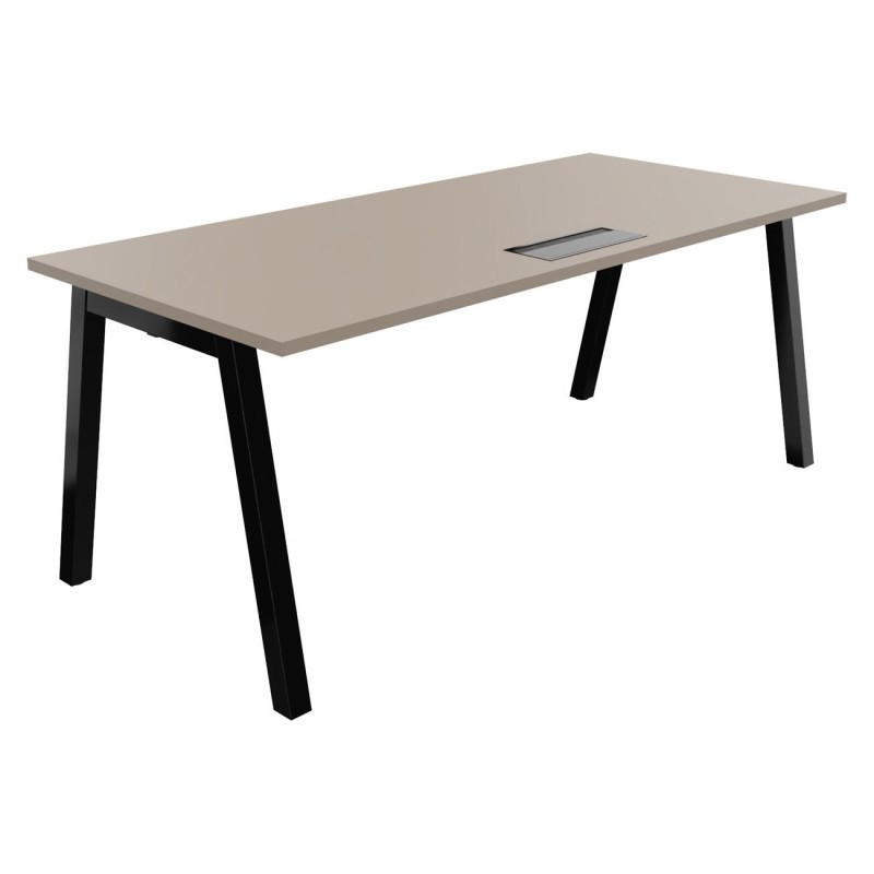 Bureau droit Burocolor A avec trappe d'accès - L.180 x P.80 cm - Plateau Argile - Pieds Noir