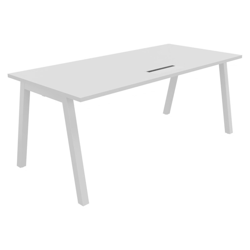Bureau droit Burocolor A avec trappe d'accès - L.180 x P.80 cm - Plateau Blanc - Pieds  Blanc