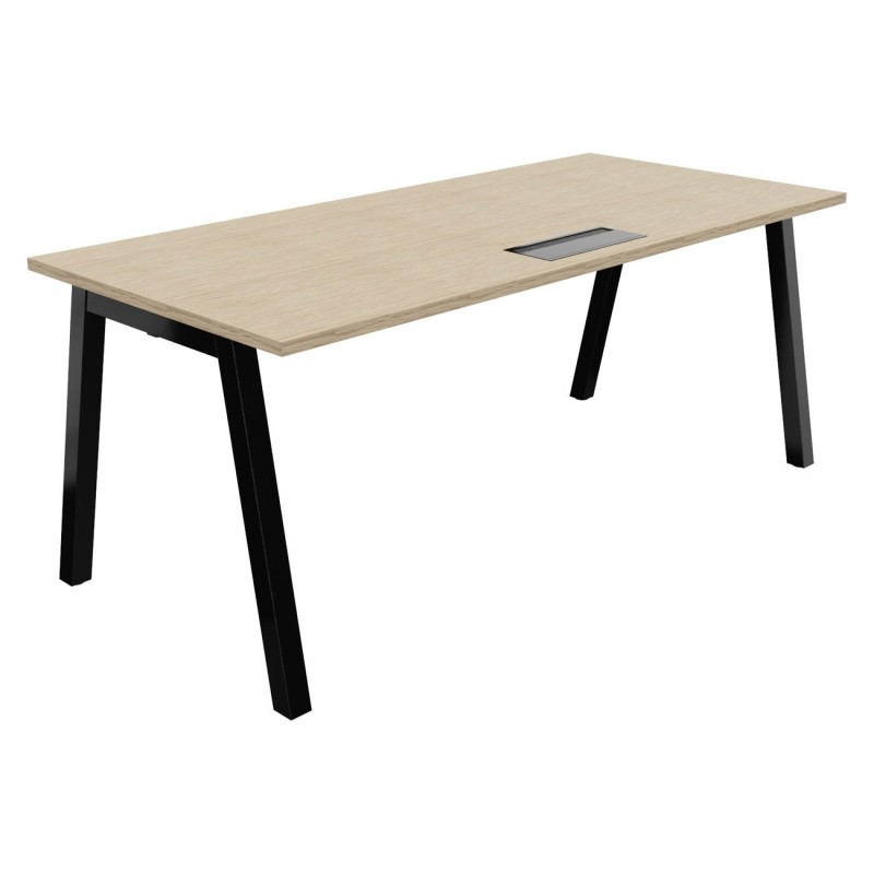 Bureau droit Burocolor A avec trappe d'accès - L.180 x P.80 cm - Plateau Chêne - Pieds  Noir