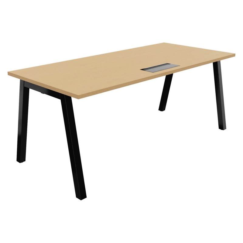 Bureau droit Burocolor A avec trappe d'accès - L.180 x P.80 cm - Plateau Hêtre - Pieds Noir