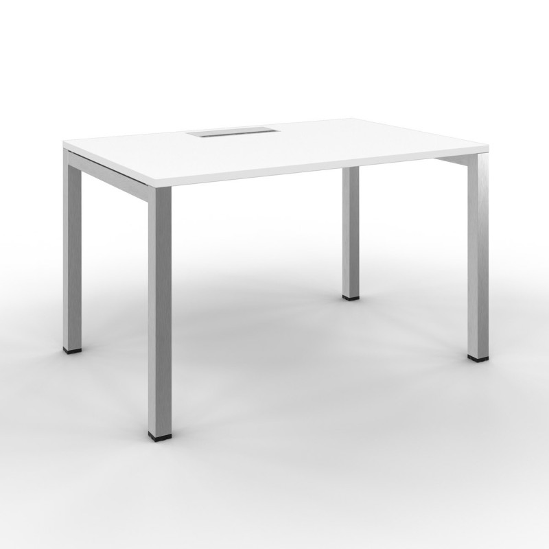 Bureau droit Burocolor avec trappe d'accès - L.120 x P.80 cm - Plateau Blanc - Pieds Aluminium