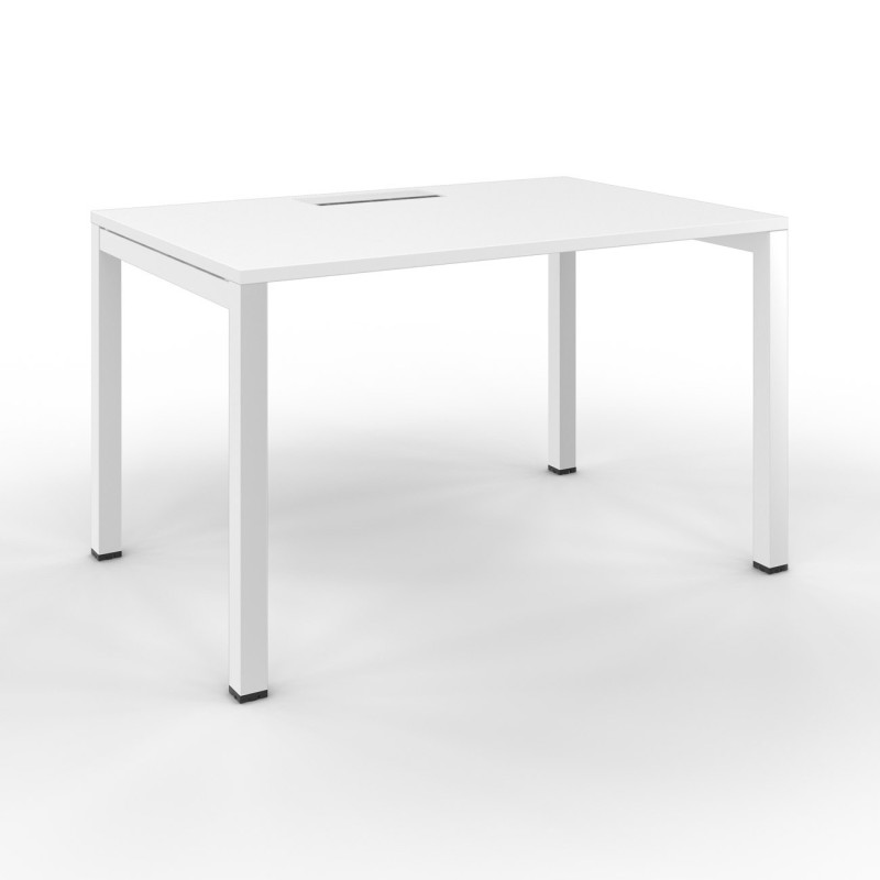 Bureau droit Burocolor avec trappe d'accès - L.120 x P.80 cm - Plateau Blanc - Pieds Blanc