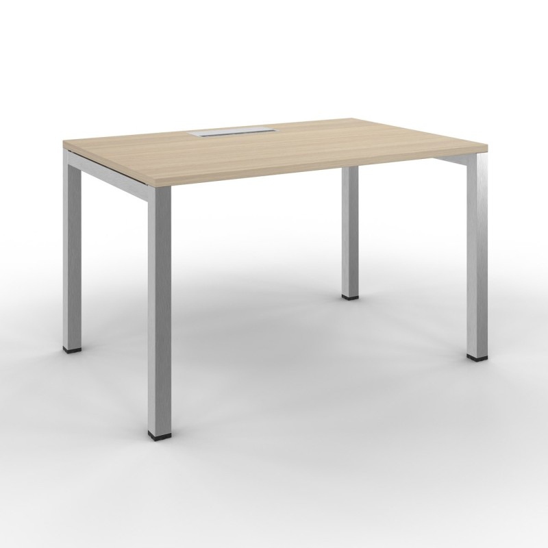 Bureau droit Burocolor avec trappe d'accès - L.120 x P.80 cm - Plateau Chêne - Pieds Aluminium