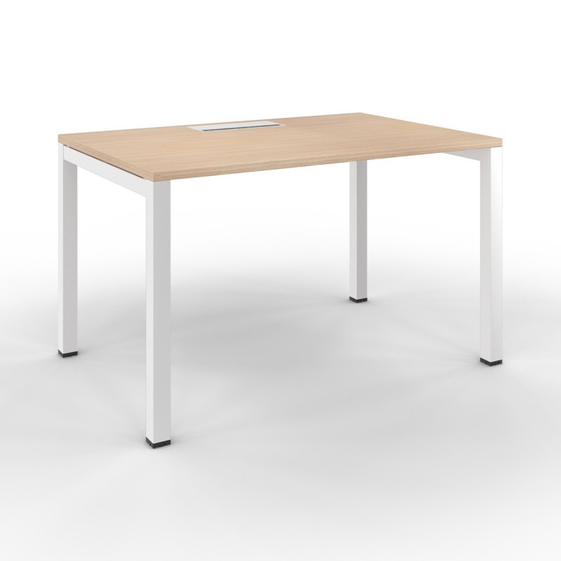 Bureau droit Burocolor avec trappe d'accès - L.120 x P.80 cm - Plateau Chêne - Pieds Blanc