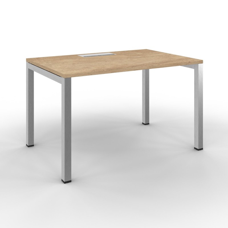 Bureau droit Burocolor avec trappe d'accès - L.120 x P.80 cm - Plateau Chêne Nebraska - Pieds Aluminium