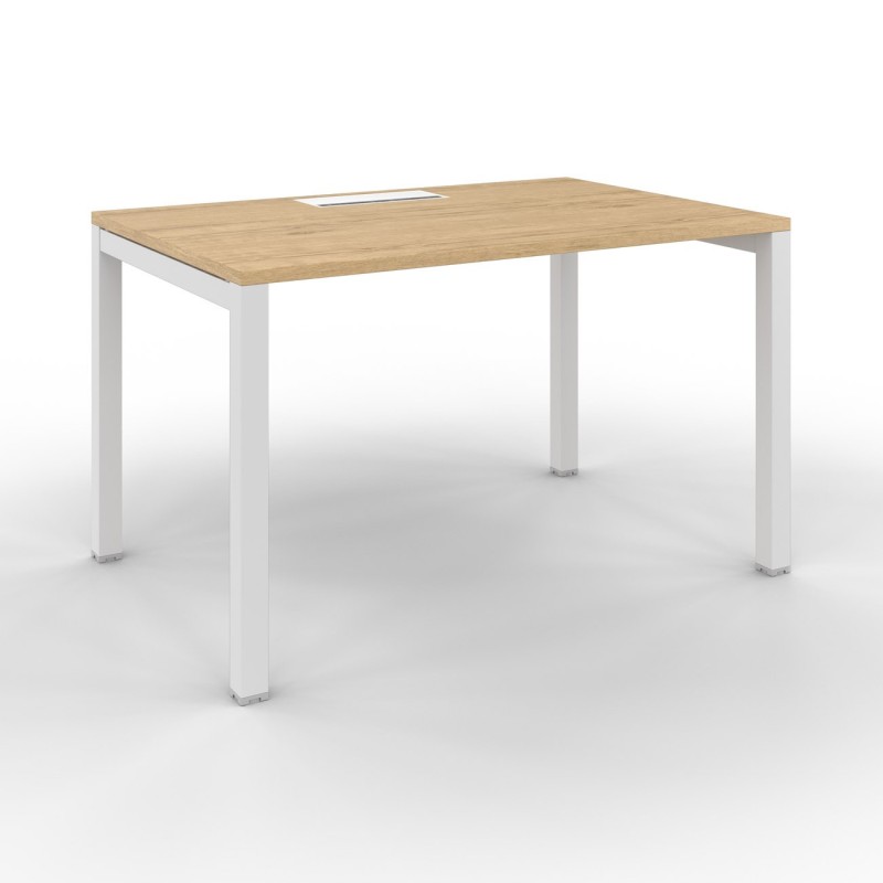 Bureau droit Burocolor avec trappe d'accès - L.120 x P.80 cm - Plateau Chêne Nebraska - Pieds Blanc