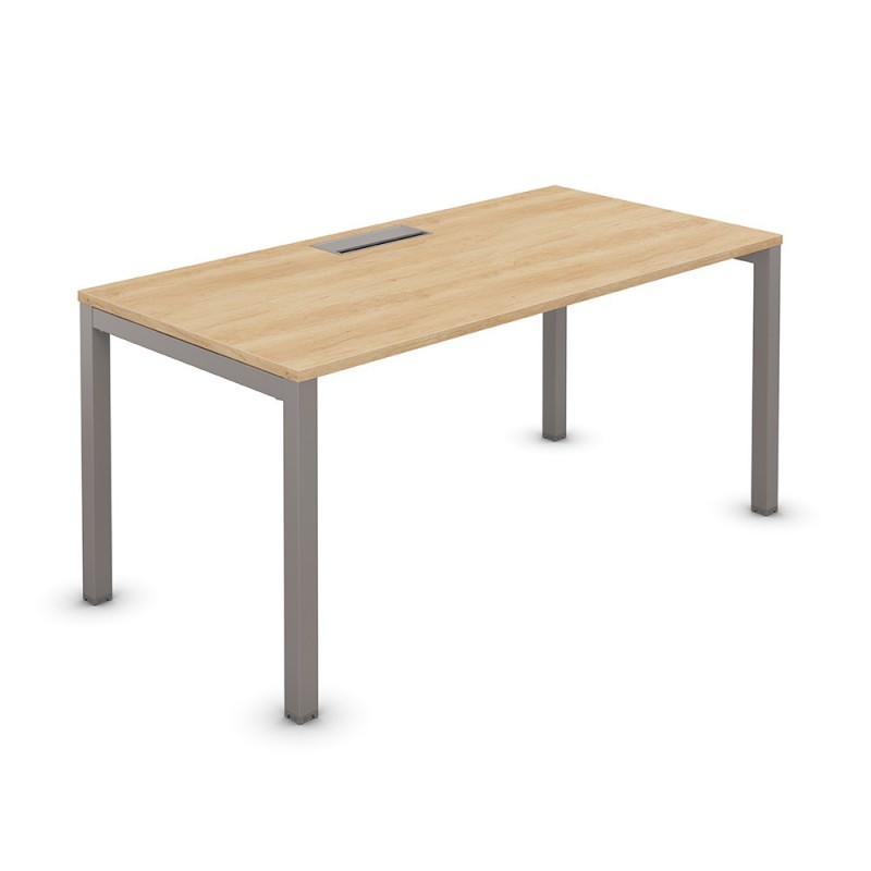 Bureau droit Burocolor avec trappe d'accès - L.140 x P.80 cm - Plateau Chêne Nebraska - Pieds Aluminium