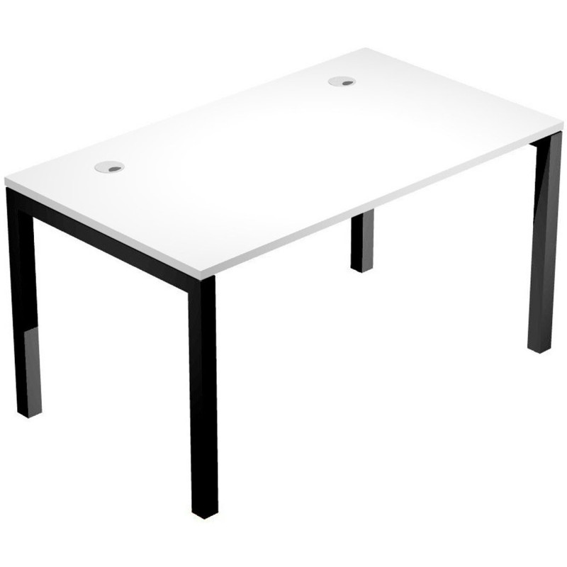 Bureau droit Eminence - L.140 x P.80 cm - Plateau Blanc - Pieds Noir