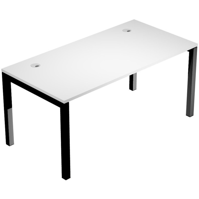 Bureau droit Eminence - L.160 x P.80 cm - Plateau Blanc - Pieds Noir