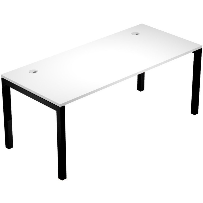 Bureau droit Eminence - L.180 x P.80 cm - Plateau Blanc - Pieds Noir