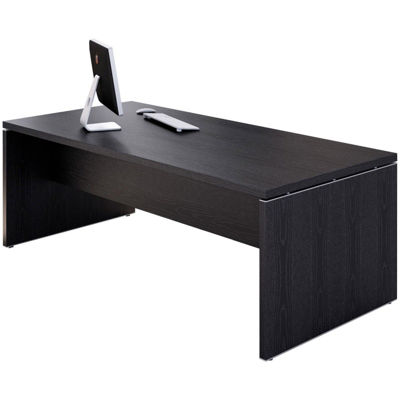 Bureau droit direction Flore - L.210 x P.90 cm - Plateau Frêne noir - Pieds panneaux