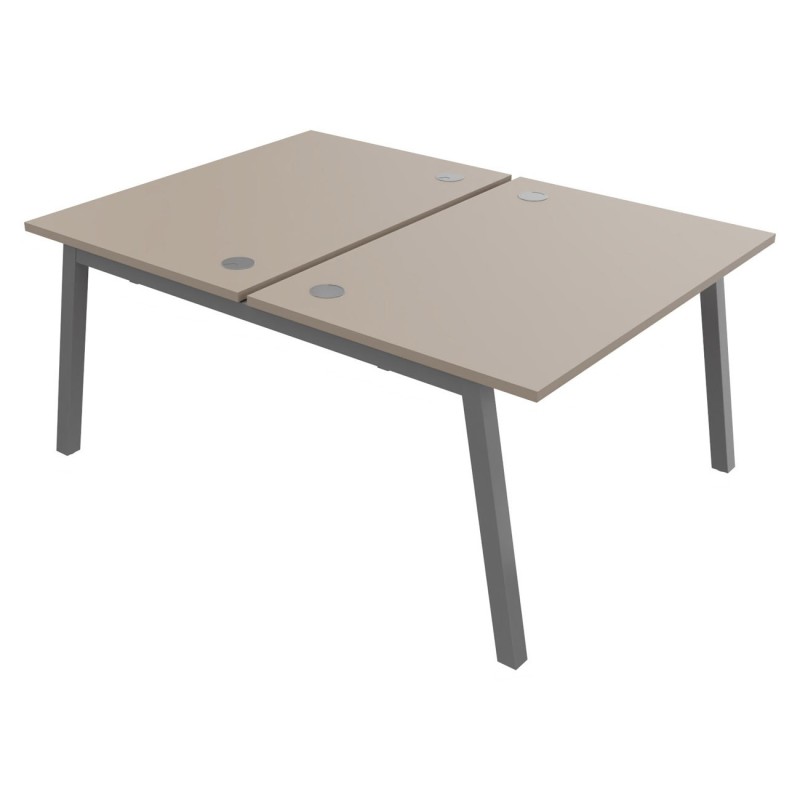 Bureau droit partagé 2 postes Burocolor A avec obturateurs - Départ - L.120 x P.163 cm - Plateau Argile - Pieds Aluminium