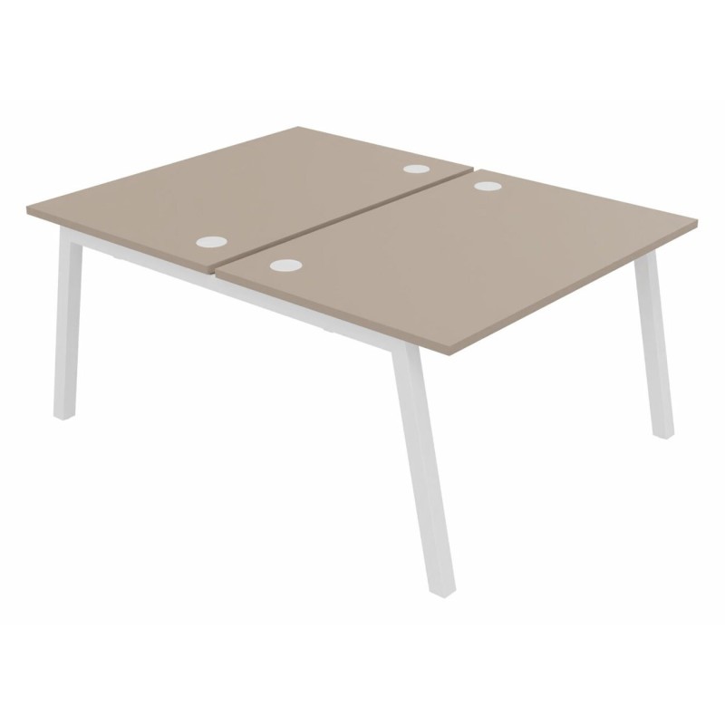 Bureau droit partagé 2 postes Burocolor A avec obturateurs - Départ - L.120 x P.163 cm - Plateau Argile - Pieds Blanc