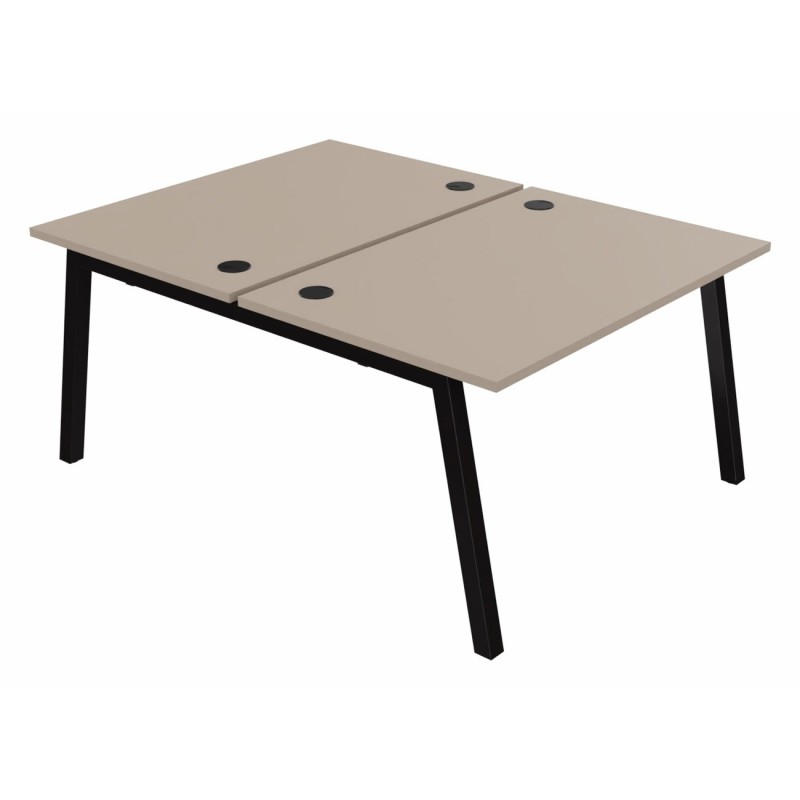 Bureau droit partagé 2 postes Burocolor A avec obturateurs - Départ - L.120 x P.163 cm - Plateau Argile - Pieds Noir