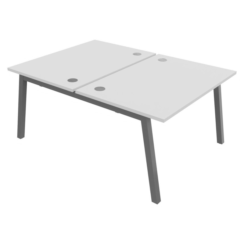 Bureau droit partagé 2 postes Burocolor A avec obturateurs - Départ - L.120 x P.163 cm - Plateau Blanc - Pieds Aluminium