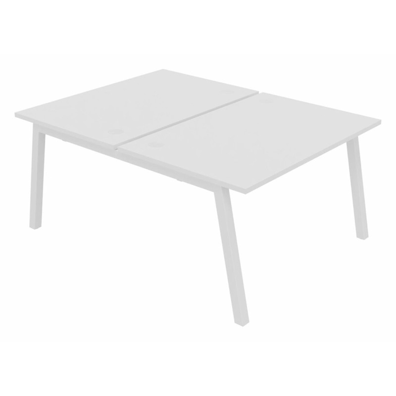 Bureau droit partagé 2 postes Burocolor A avec obturateurs - Départ - L.120 x P.163 cm - Plateau Blanc - Pieds Blanc