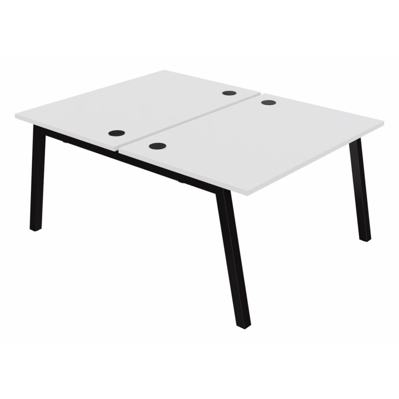 Bureau droit partagé 2 postes Burocolor A avec obturateurs - Départ - L.120 x P.163 cm - Plateau Blanc - Pieds Noir