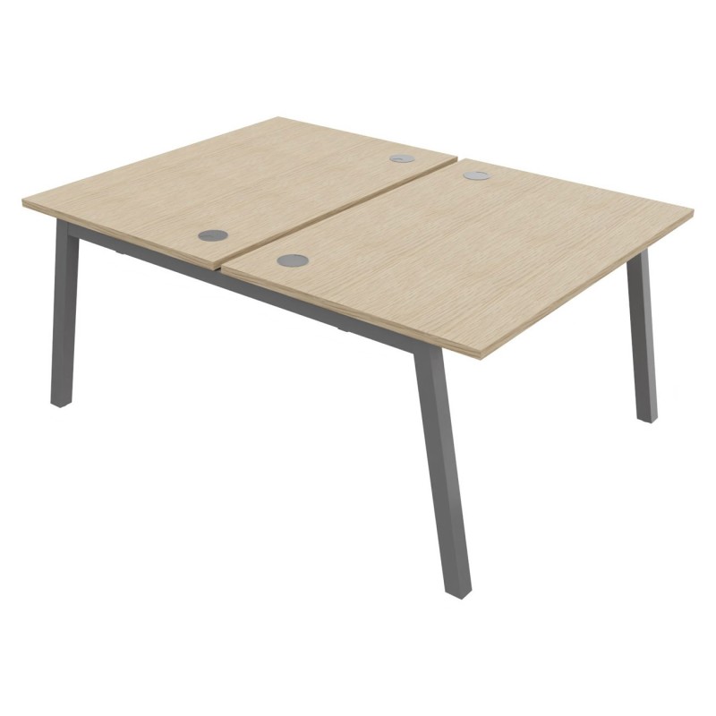 Bureau droit partagé 2 postes Burocolor A avec obturateurs - Départ - L.120 x P.163 cm - Plateau Chêne - Pieds Aluminium