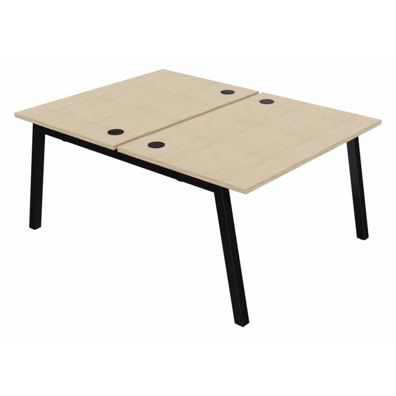 Bureau droit partagé 2 postes Burocolor A avec obturateurs - Départ - L.120 x P.163 cm - Plateau Chêne - Pieds Noir