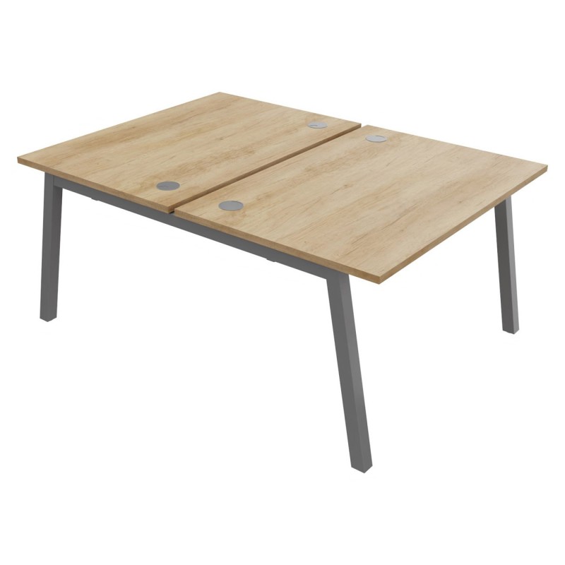 Bureau droit partagé 2 postes Burocolor A avec obturateurs - Départ - L.120 x P.163 cm - Plateau Chêne Nebraska - Pieds Aluminium