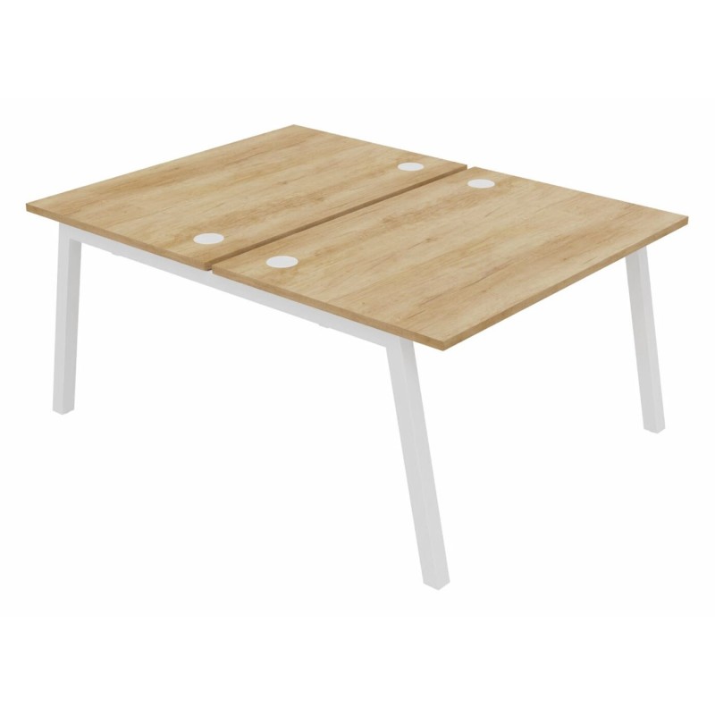 Bureau droit partagé 2 postes Burocolor A avec obturateurs - Départ - L.120 x P.163 cm - Plateau Chêne Nebraska - Pieds Blanc
